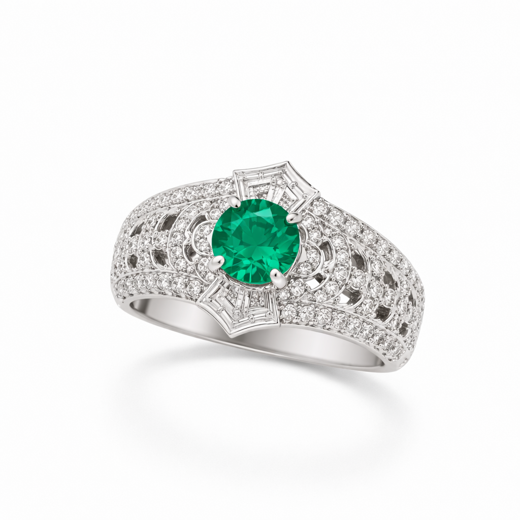 Anillo Art Déco Esmeralda