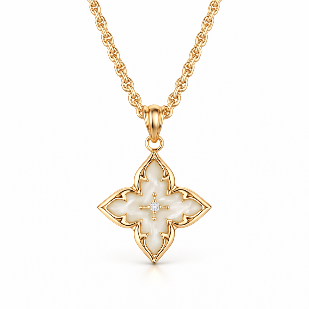 Collar Colgante Trébol Blanco Oro