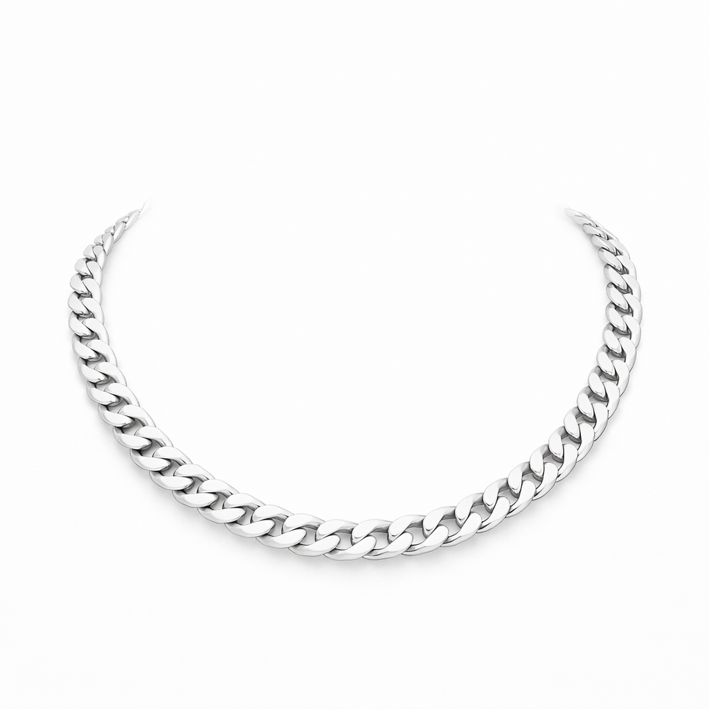 Collar Eslabón Cubano Grueso Oro Blanco