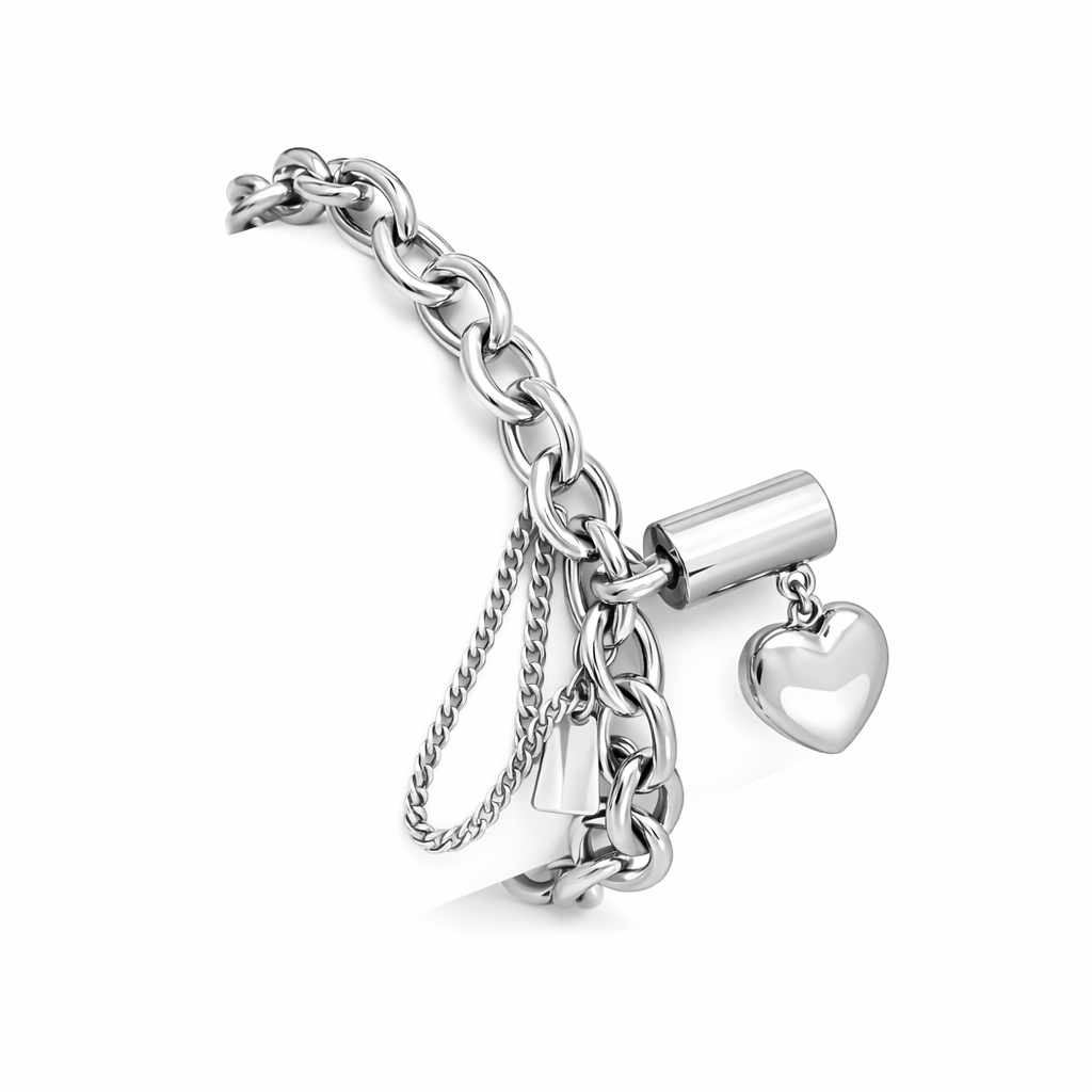 Pulsera Corazón Grueso Oro Blanco