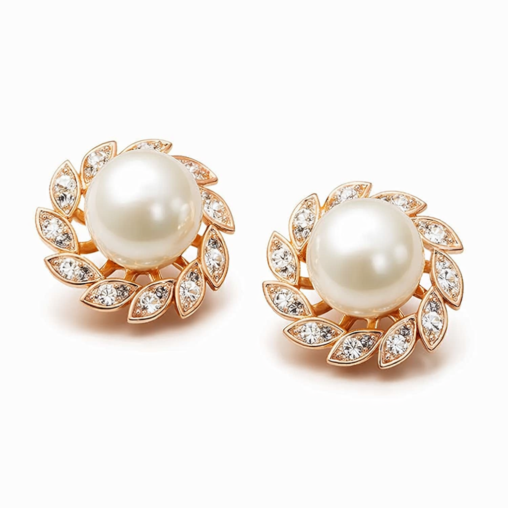Pendientes Perla y Hojas Brillantes Exquisitos