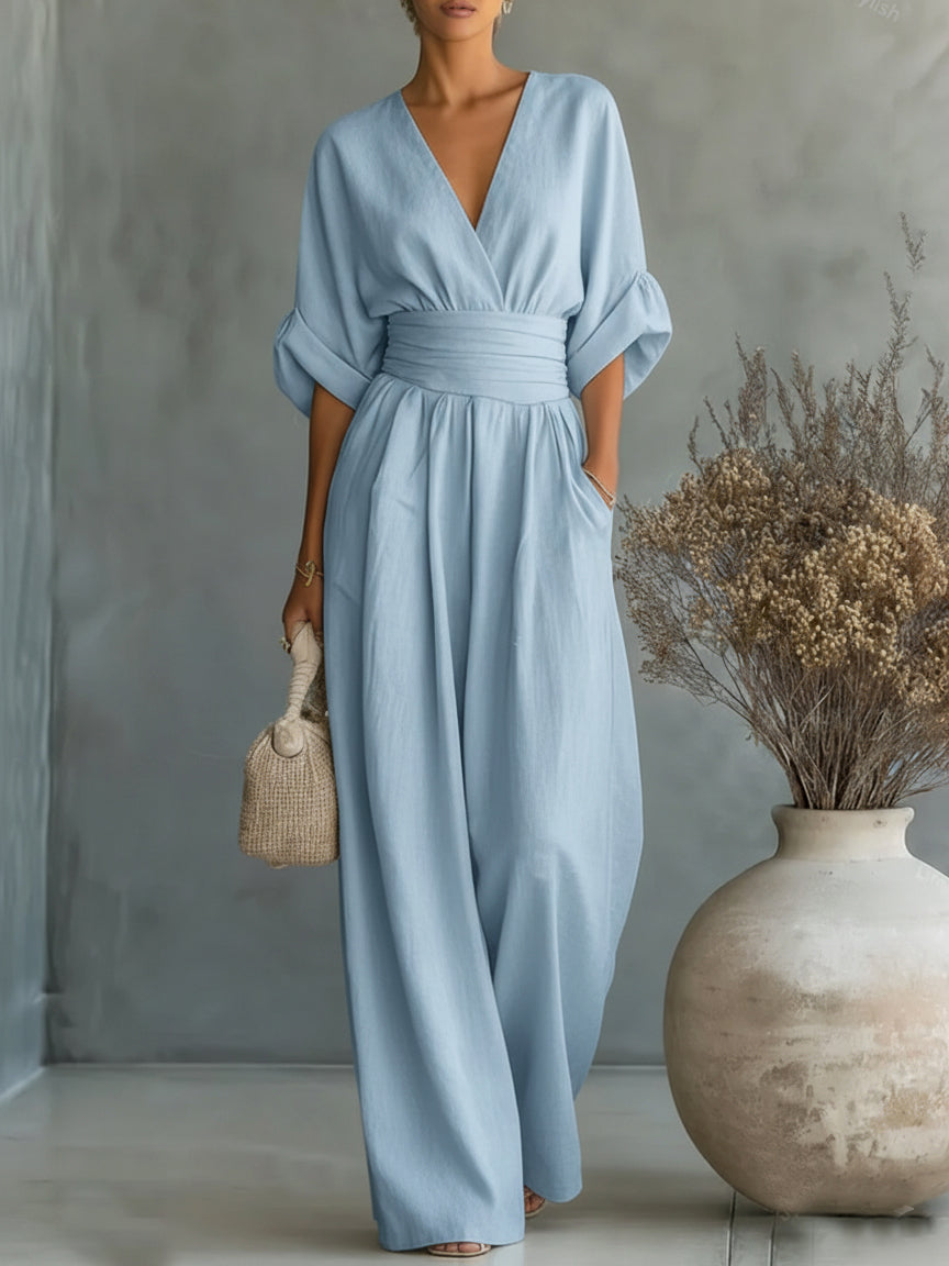 Noe | Mono elegante de cuello en V y cintura alta