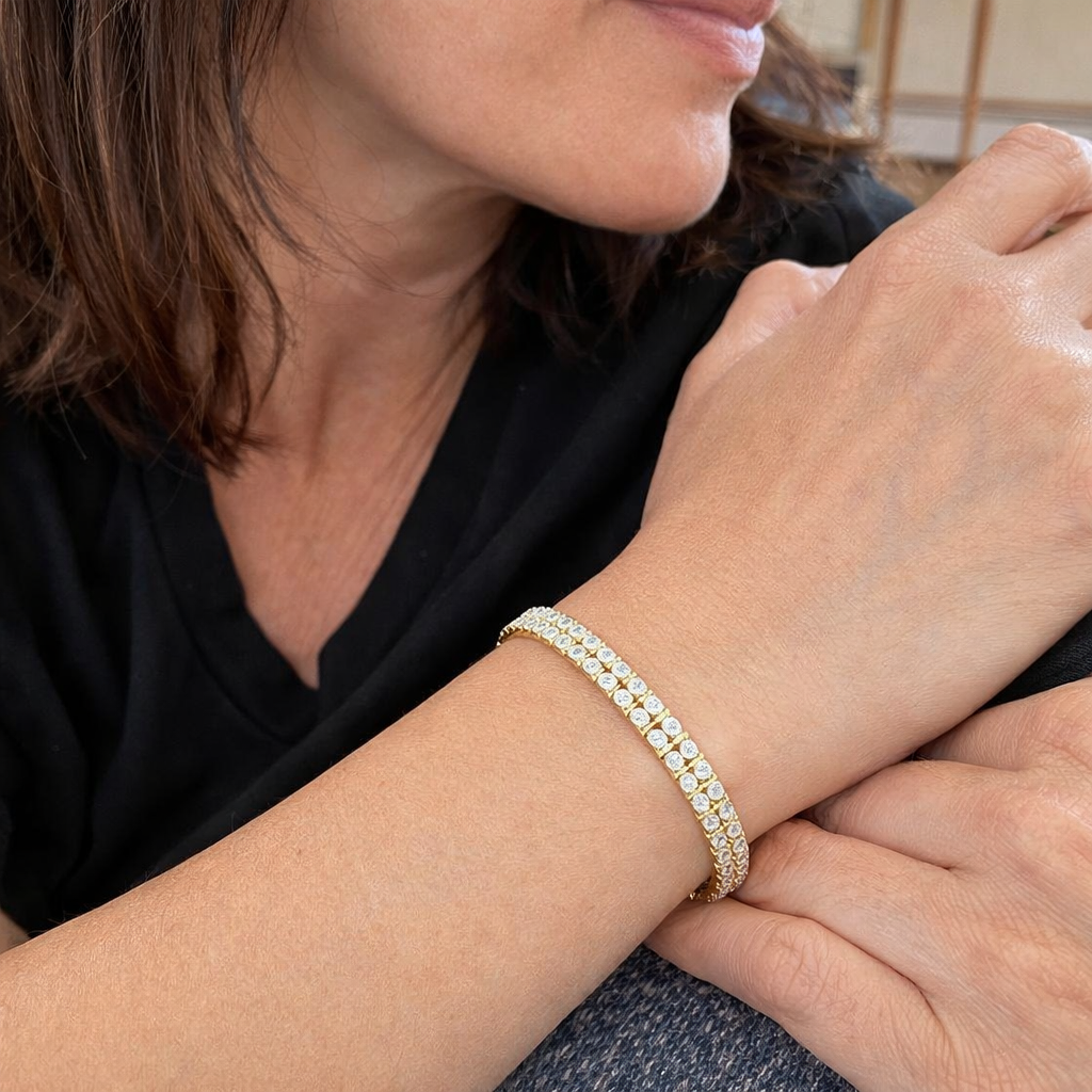 Pulsera Tenis Doble Fila Oro