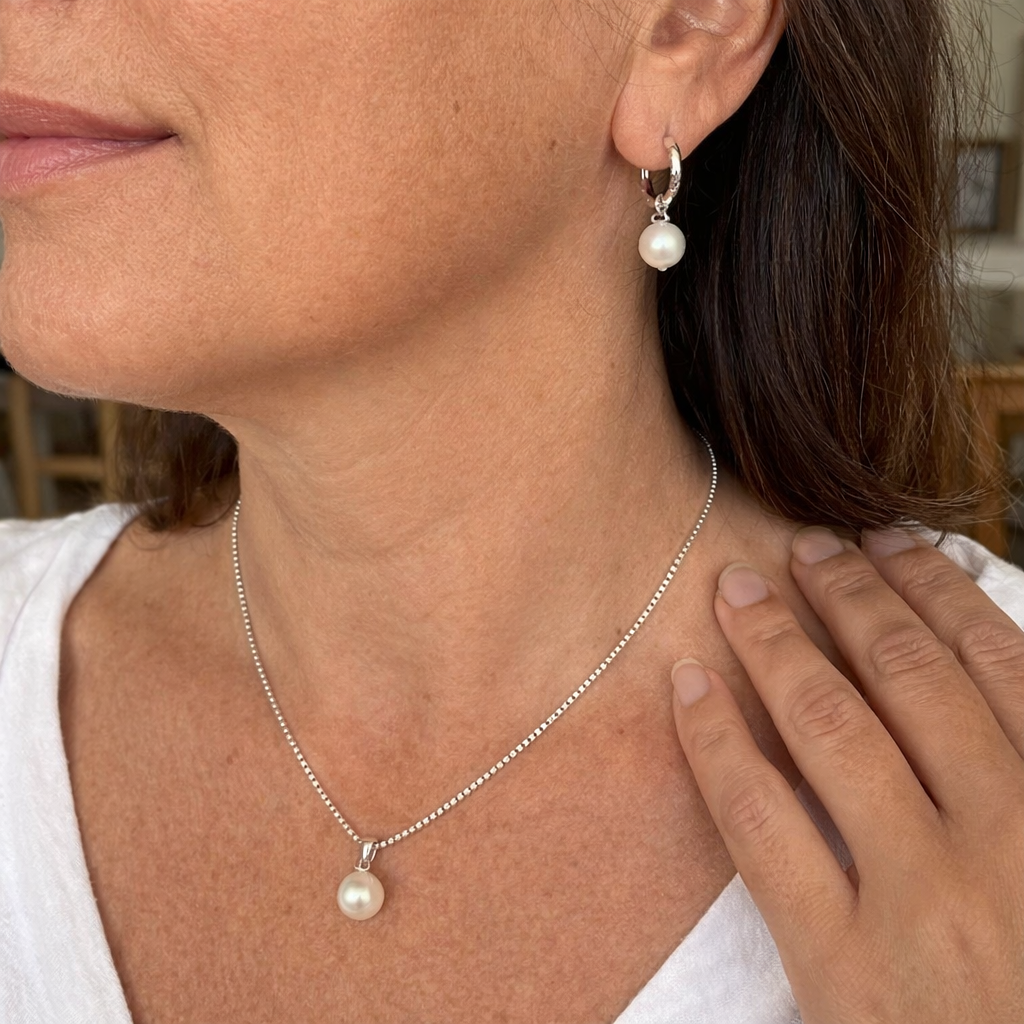 Set de Joyería Gracia con Perlas Oro Blanco