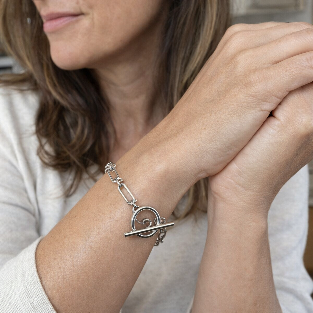 Pulsera Eslabón con Barra T Oro Blanco