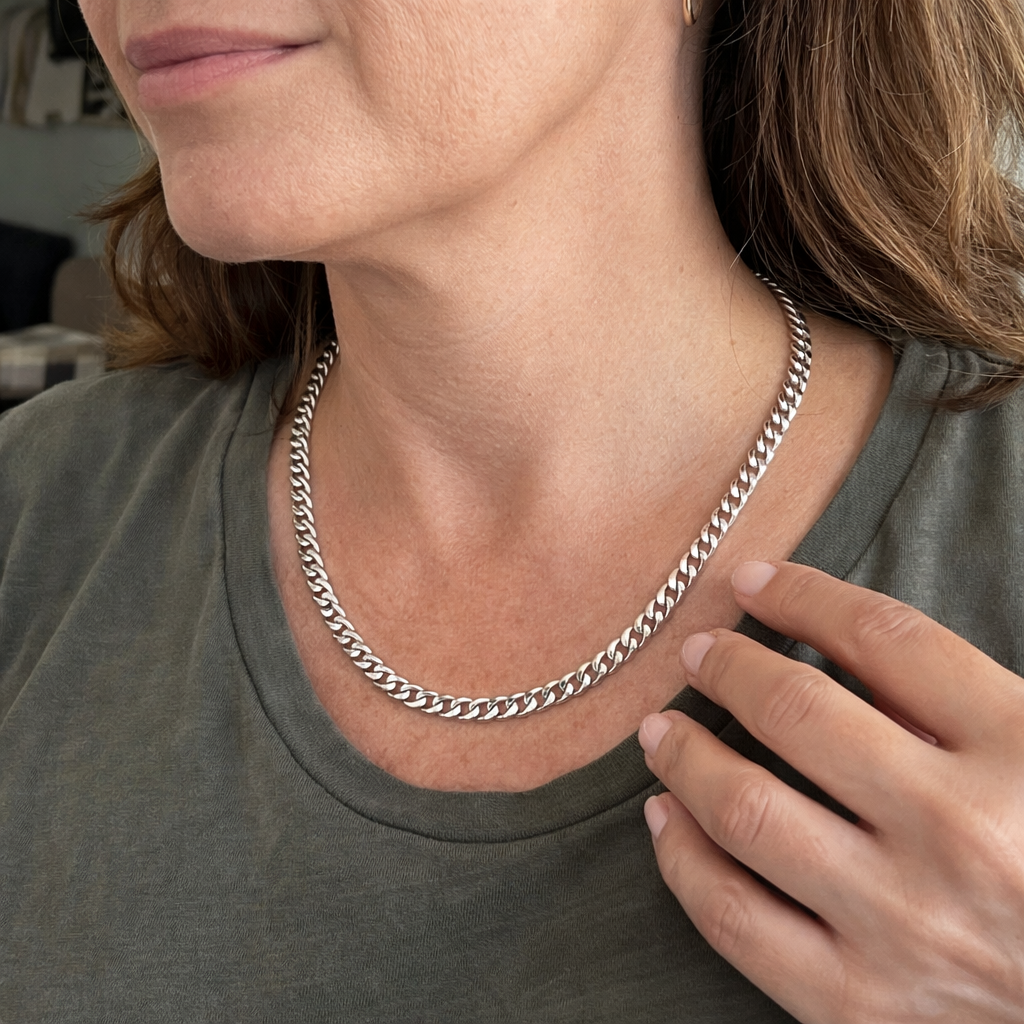 Collar Cadena Curb Plana Oro Blanco