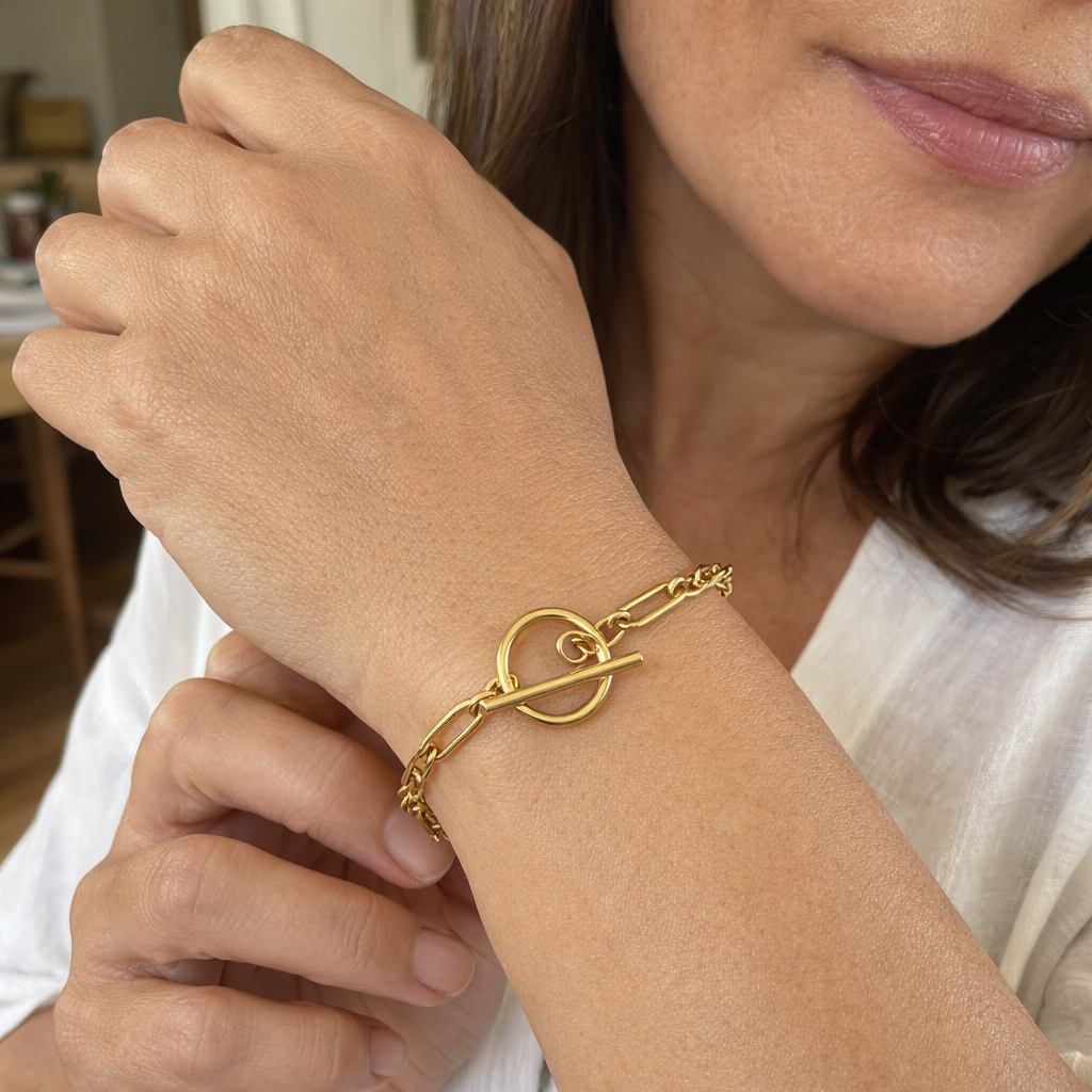 Pulsera Barra T Eslabones Oro