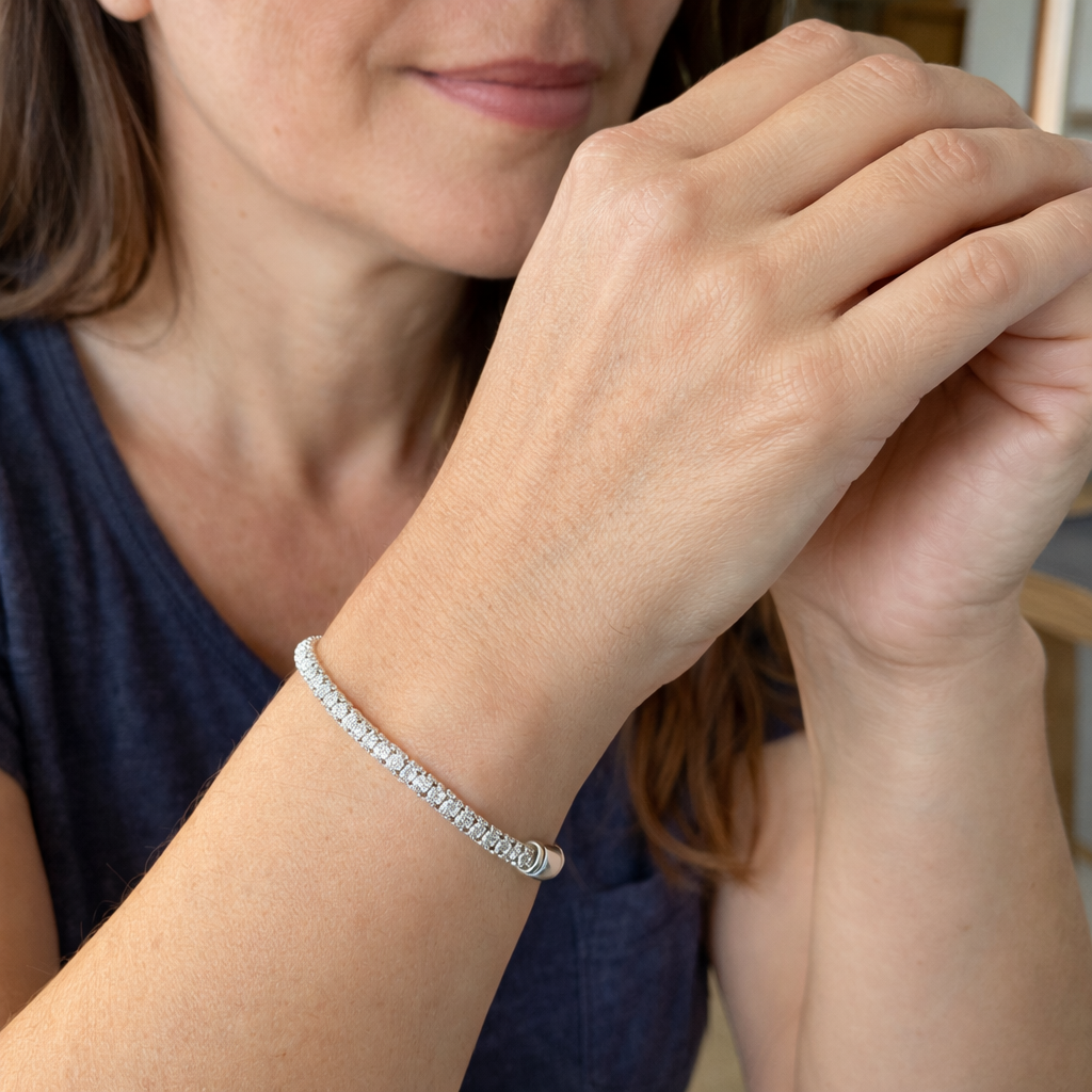 Pulsera Cubana Pavé Oro Blanco