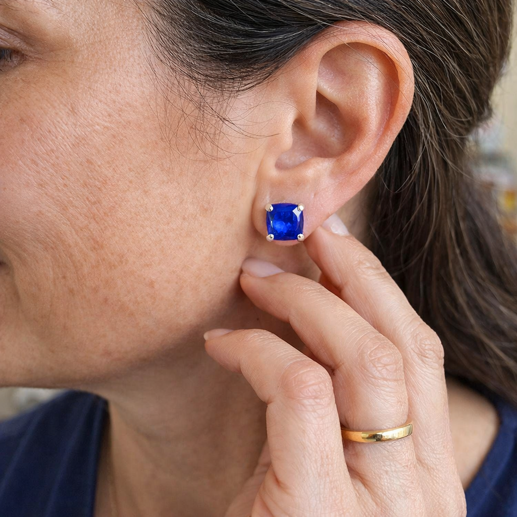 Pendientes Zafiro Talla Princesa Minimalistas