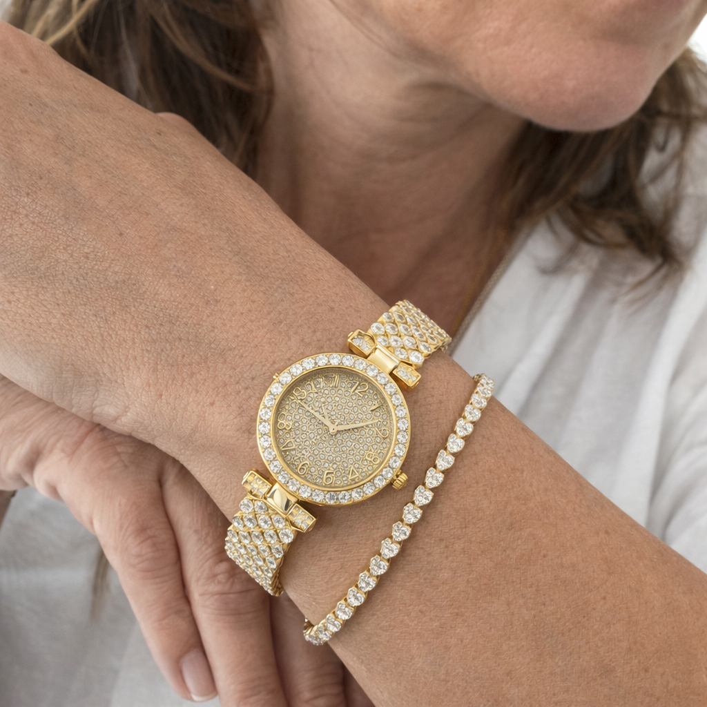 Set Reloj y Pulsera Lujo Brillante
