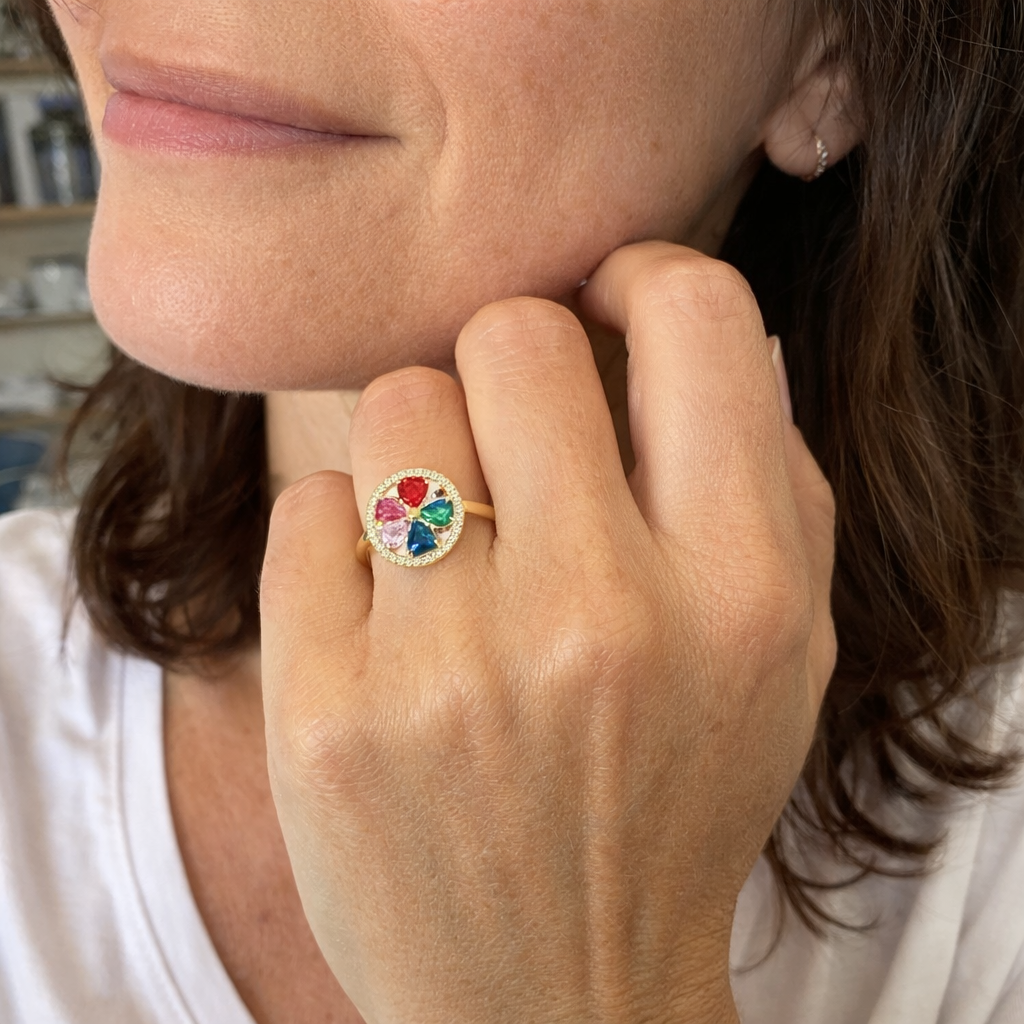 Anillo Giratorio Corazones Onda de Color