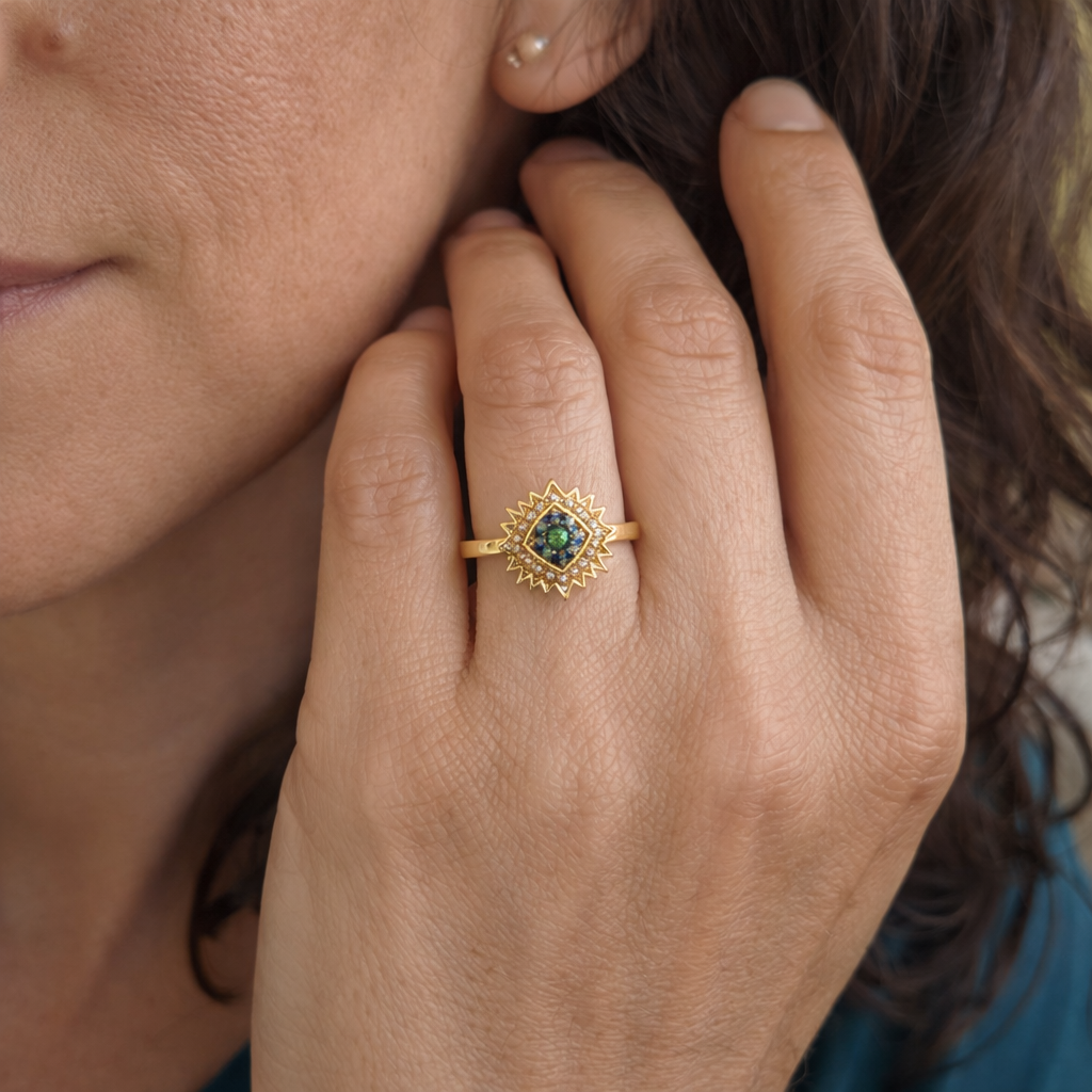 Anillo Giratorio Rayo de Sol Zafiro