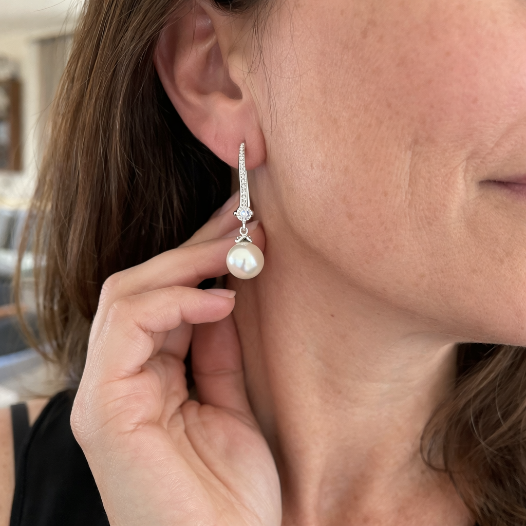 Pendientes Colgantes Circonita y Perla Brillantes
