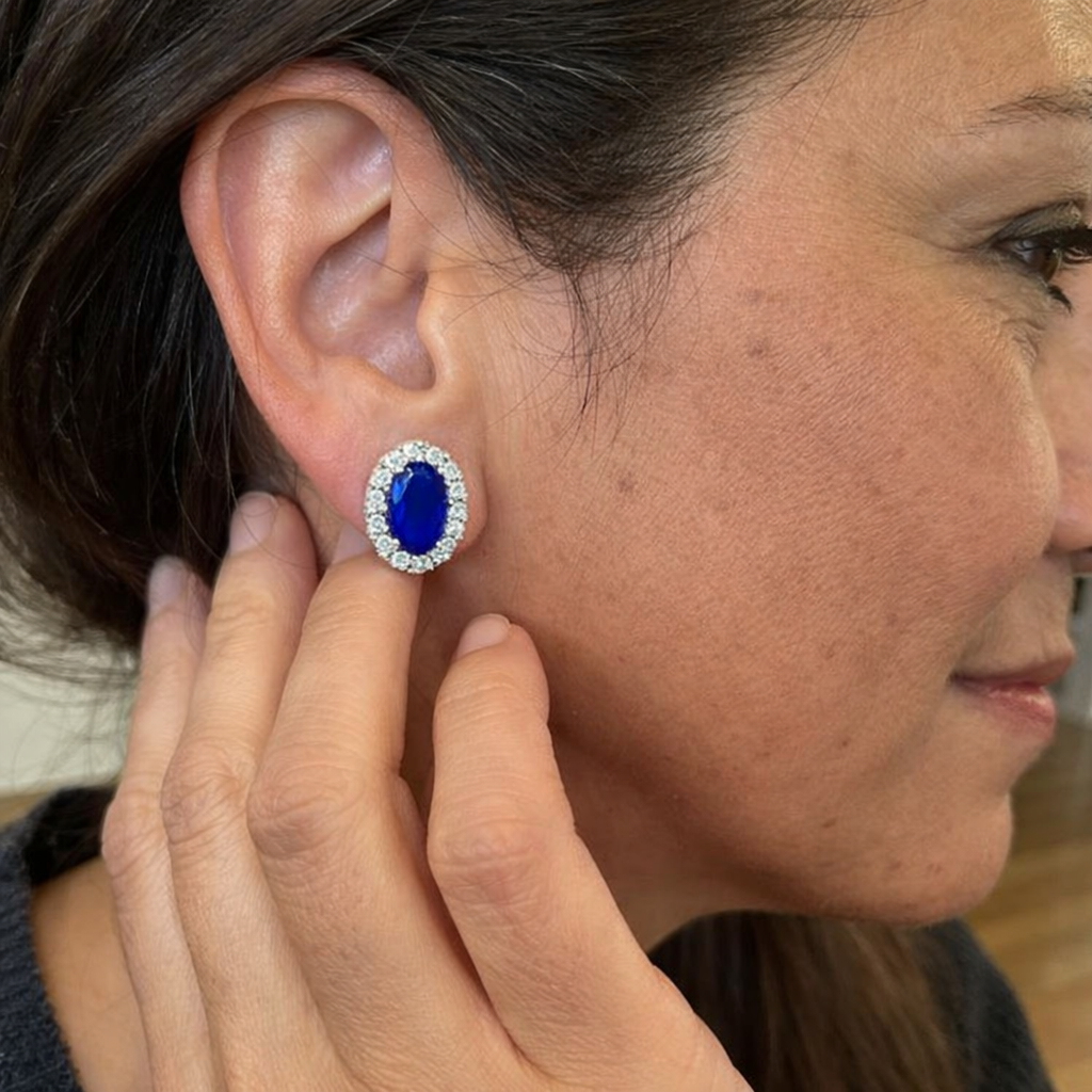 Pendientes Zafiro Blanco Ovalado