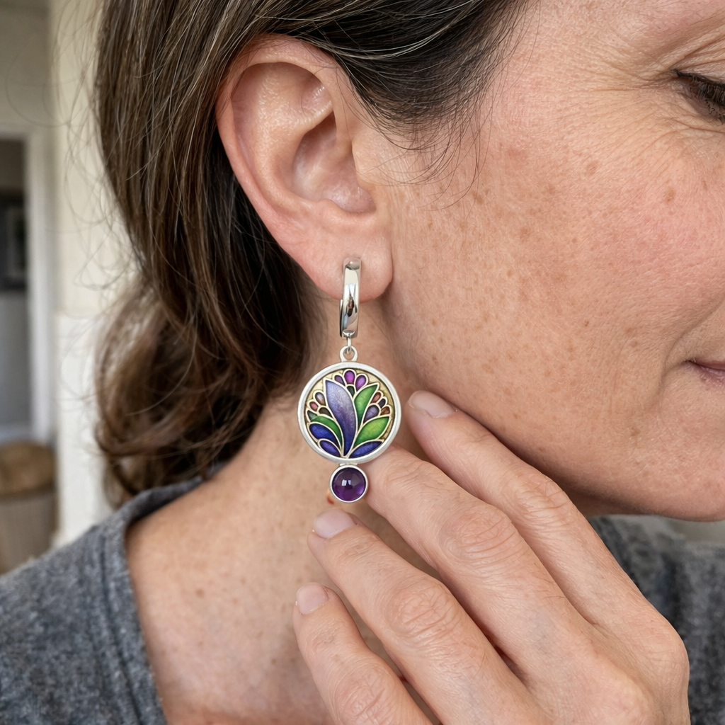 Pendientes Boho con Cristales Morados Vintage