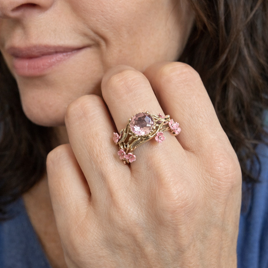 Anillo Flor Rosa de Cristal Elegante