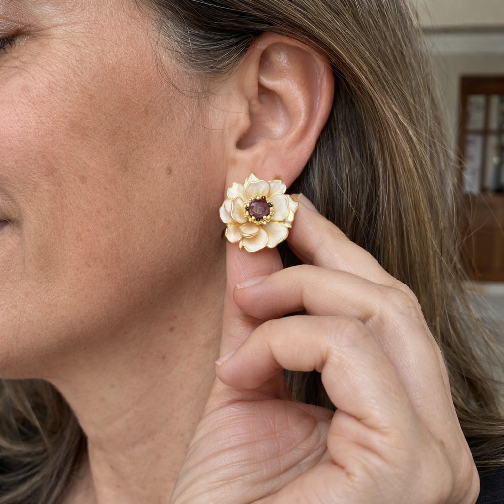 Pendientes Circonita Flor Roja y Blanca