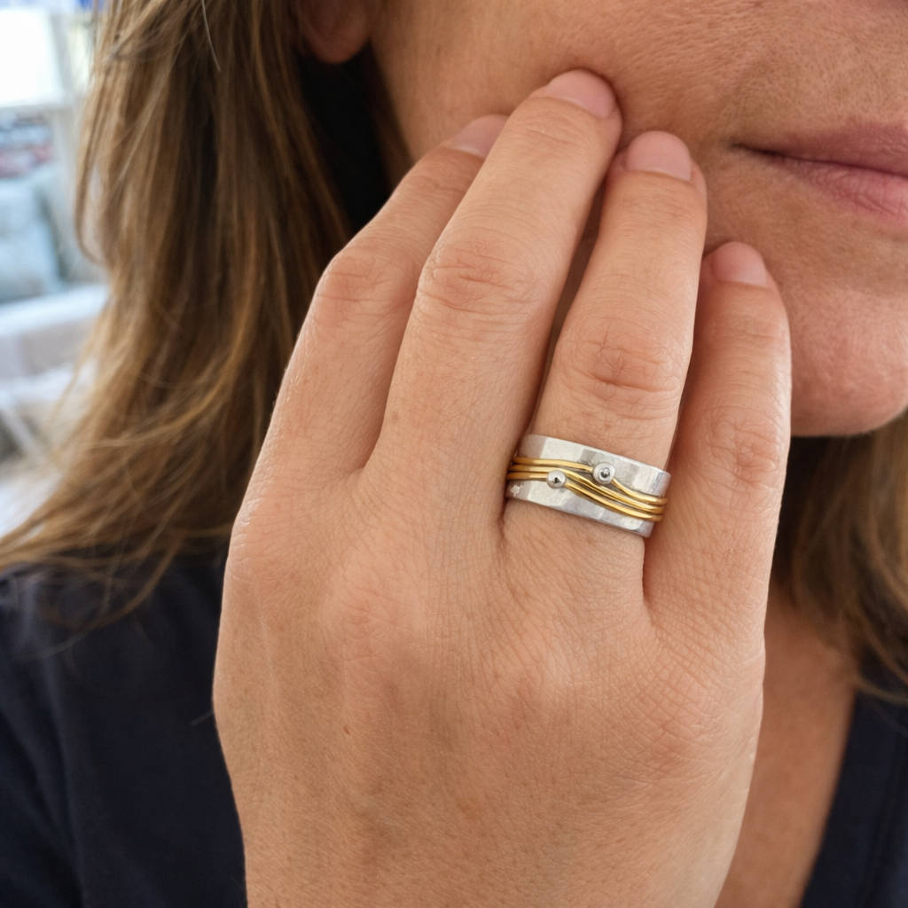 Anillo Plata con Capas Doradas Vintage