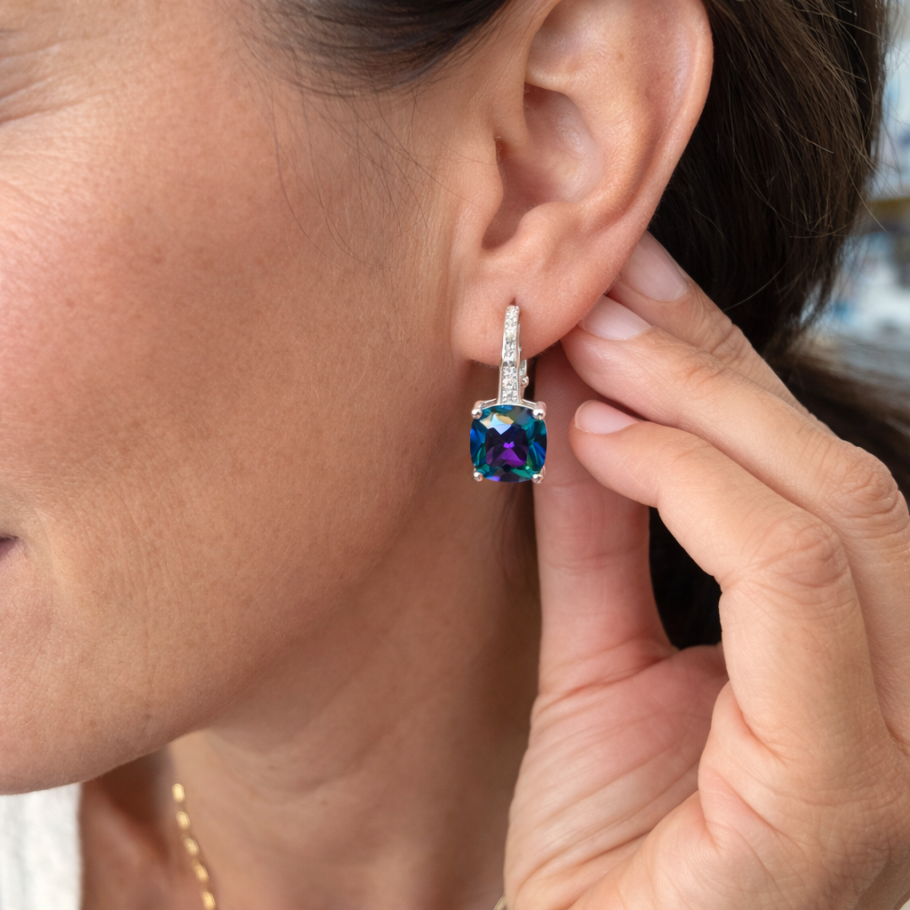 Pendientes Aro con Piedra Oro Blanco