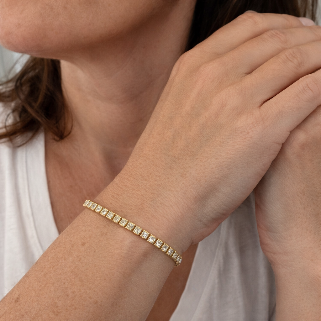 Pulsera Tenis Cuadrada Oro