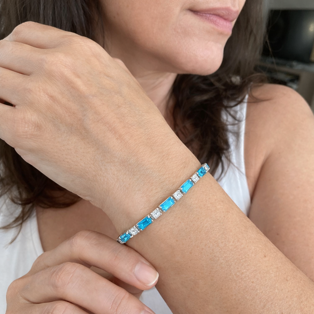 Pulsera con Piedra Turquesa Natural Oro Blanco