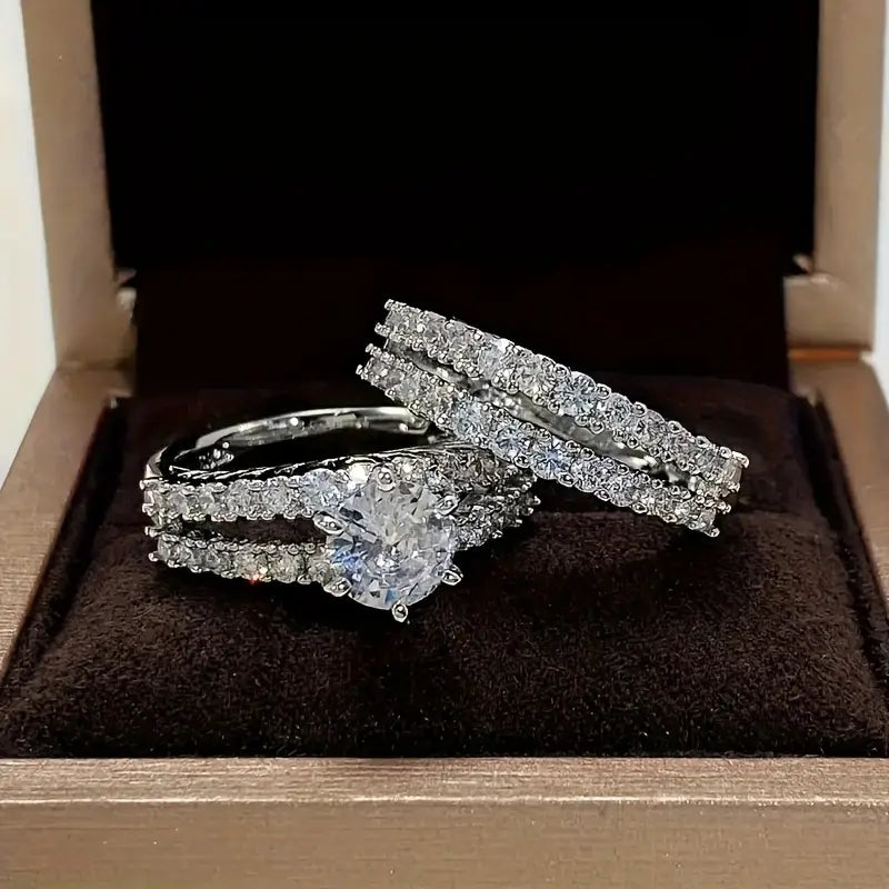 Set de Anillos Brillo Eterno Oro Blanco