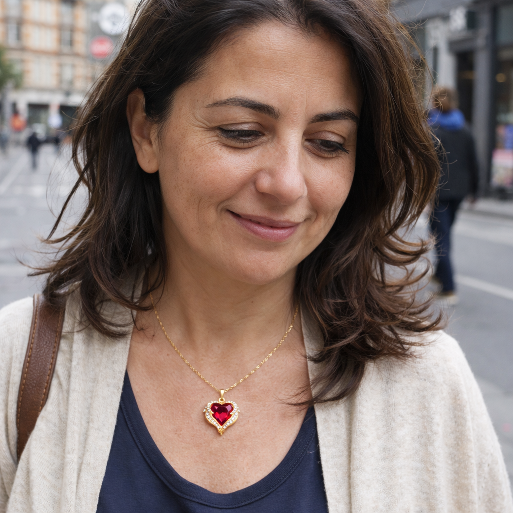 Collar Corazón Rubí Abrazo de Ángel