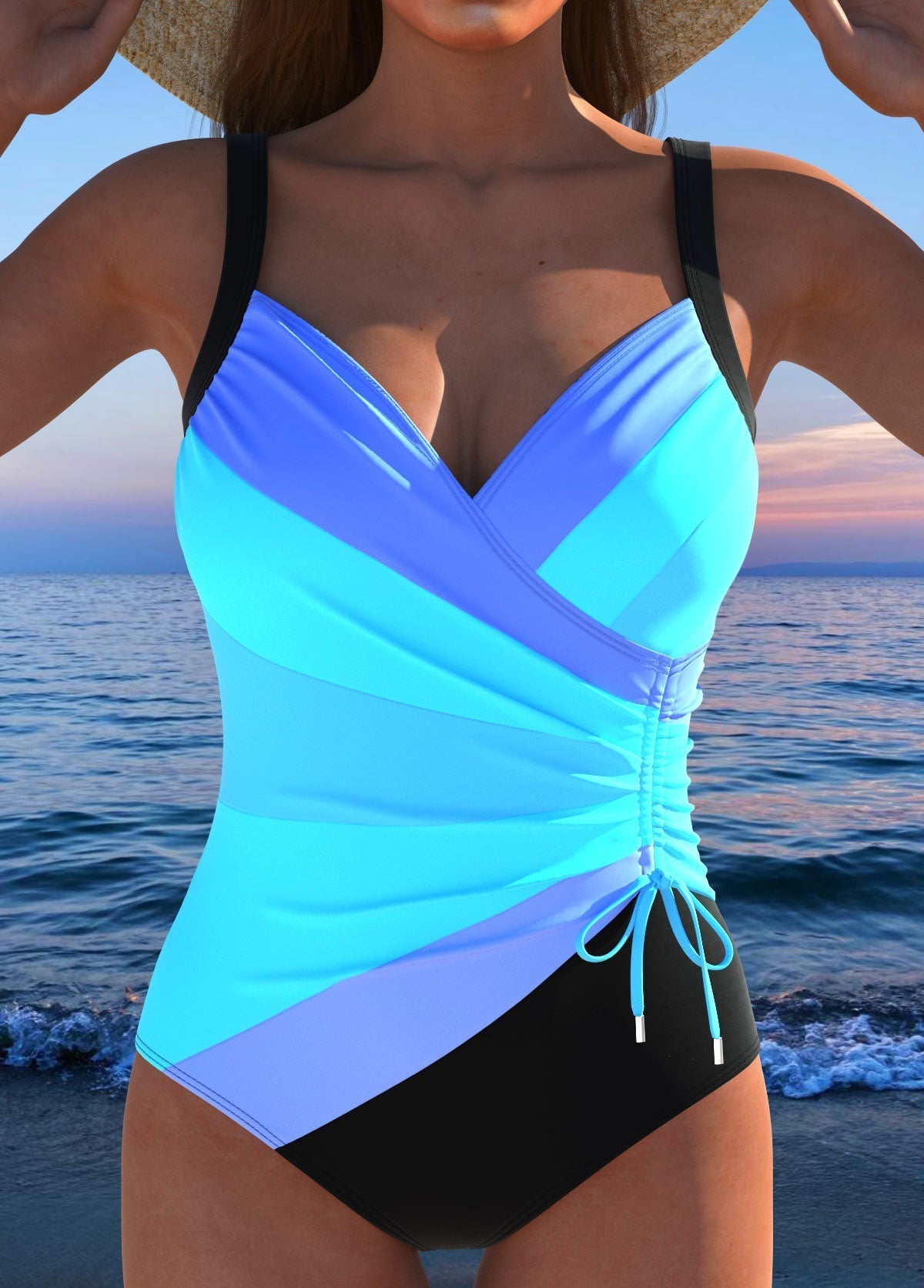 Aqua Queen | Costume da bagno di lusso con scollo incrociato e stampa multicolore