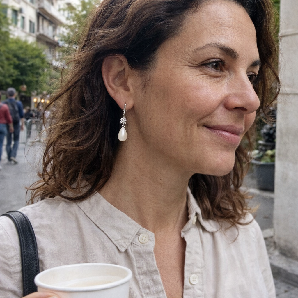 Pendientes Colgantes con Perlas Brillantes