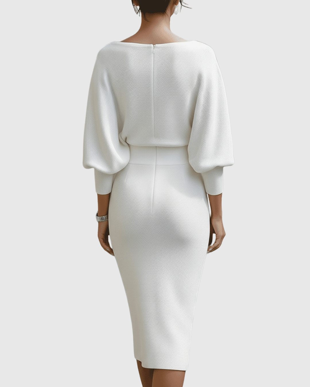 Matilde | Vestido Midi Drapeado con Mangas Murciélago