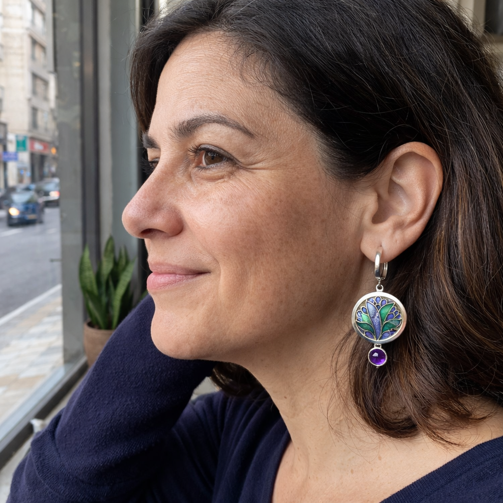 Pendientes Boho con Cristales Morados Vintage