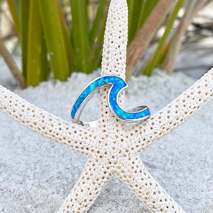 Anillo Ondulado Plata con Ópalo Azul