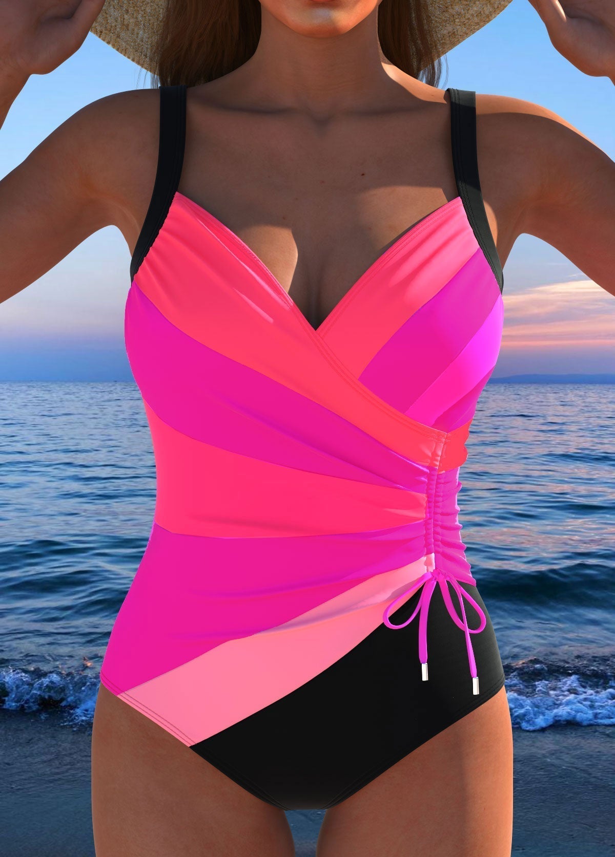 Aqua Queen | Costume da bagno di lusso con scollo incrociato e stampa multicolore