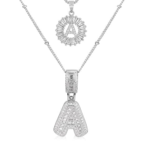Set de Collares Inicial Pavé Oro Blanco