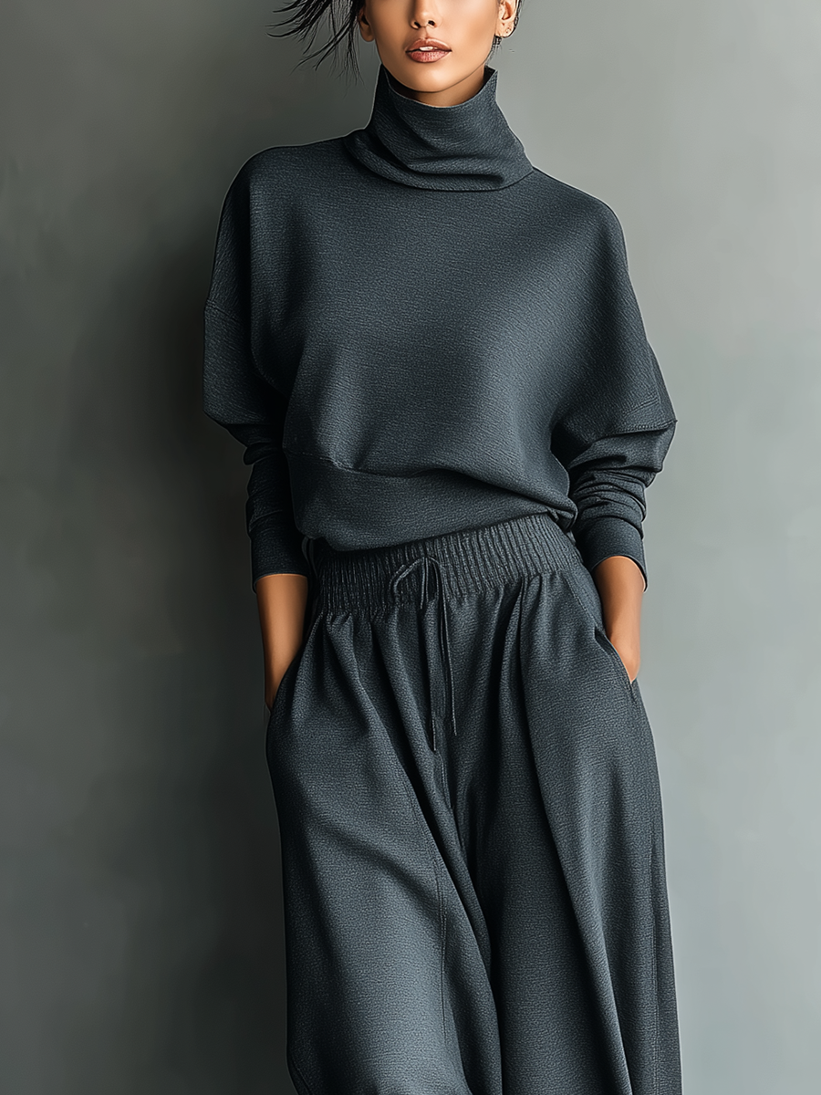 Carlotta | Conjunto de Punto Antracita con Pantalón Ancho