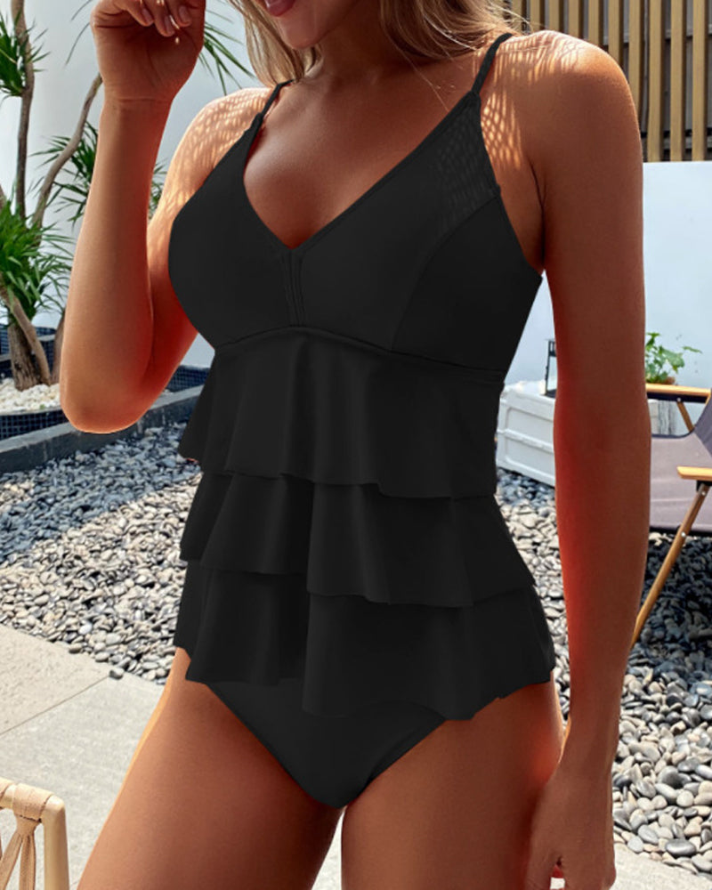 Salt & Sun | Solid swimsuit with elegant ruffles