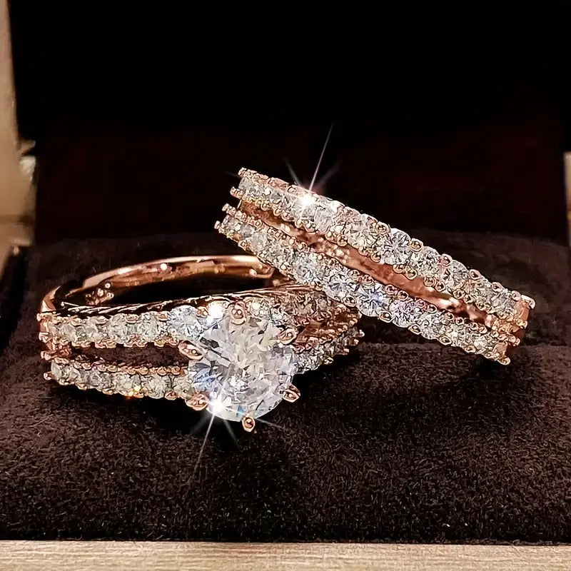 Set de Anillos Brillo Eterno Oro Blanco