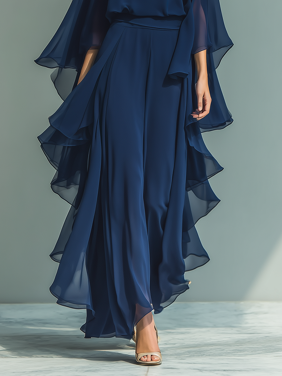 Margherita | Conjunto de Gasa Azul Marino con Mangas Acampanadas
