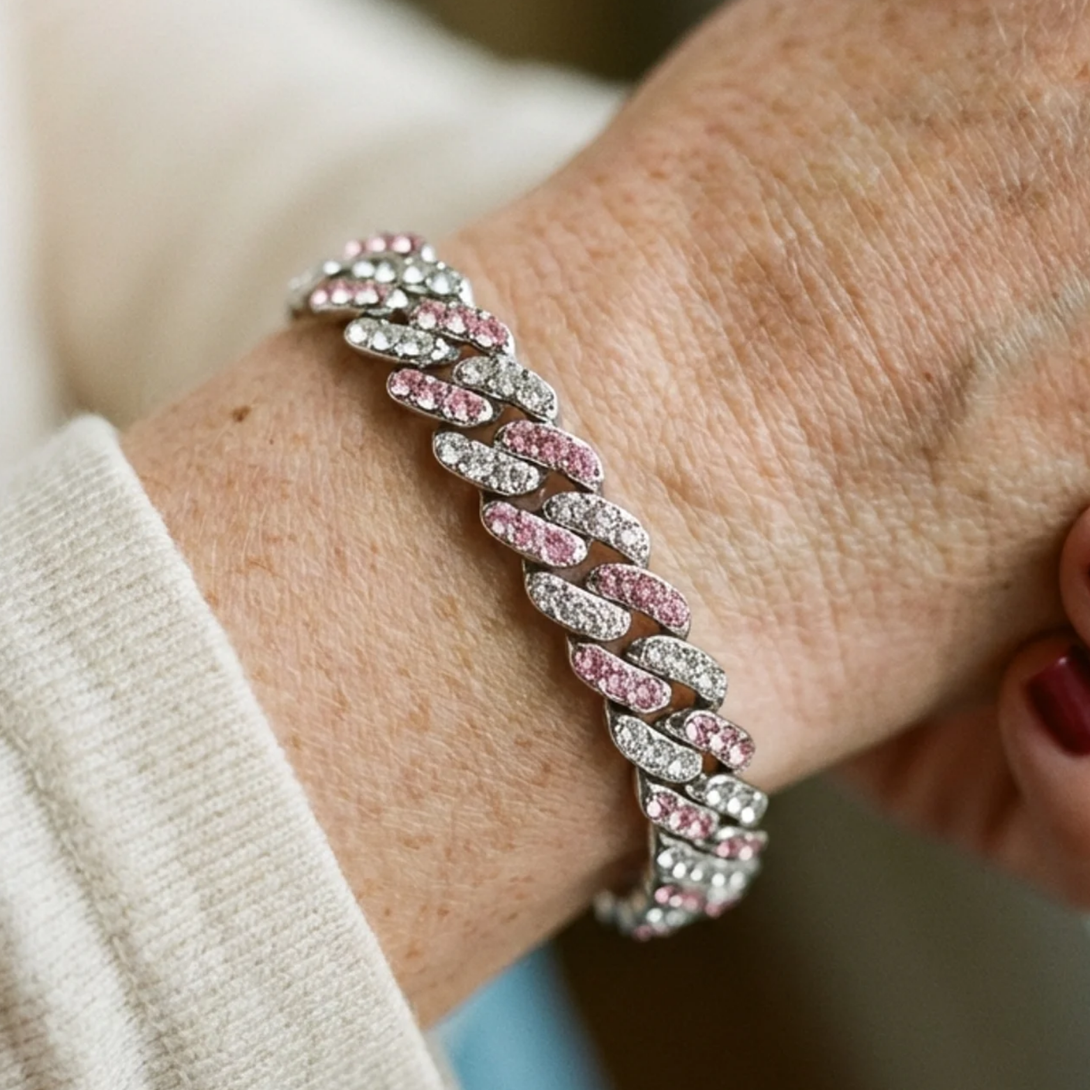 Pulsera Cubana Ártico Rosa Suave
