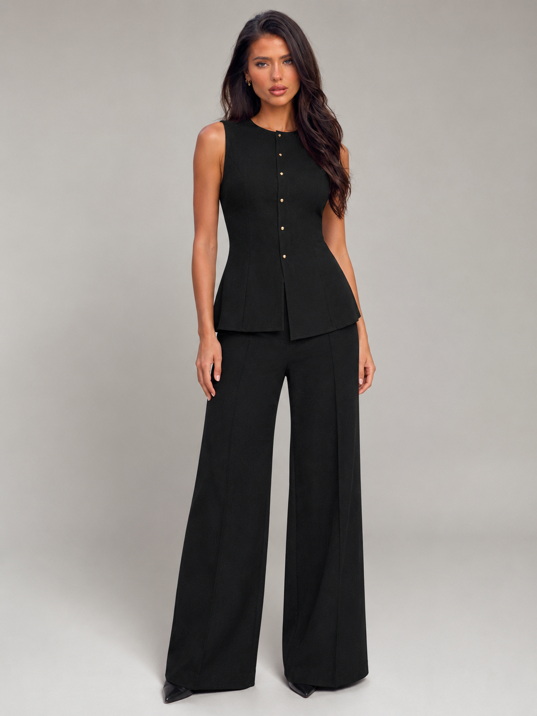 Conjunto de Chaleco y Pantalón Ancho Mujer - Elegante