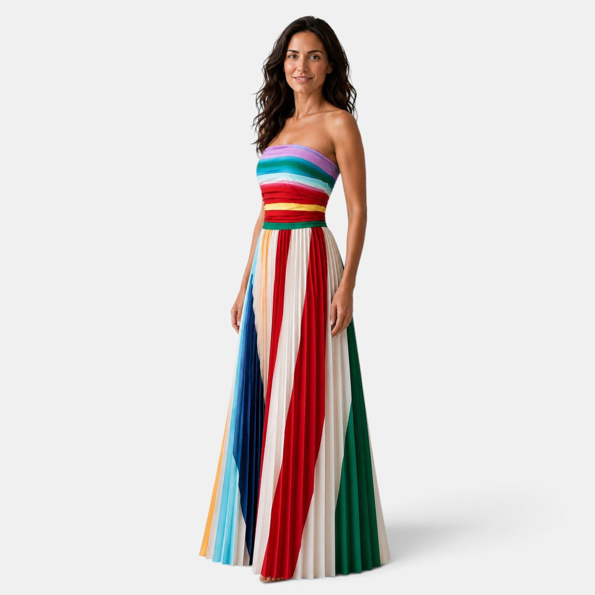 Vestido Largo Mujer – Plisado Sin Tirantes