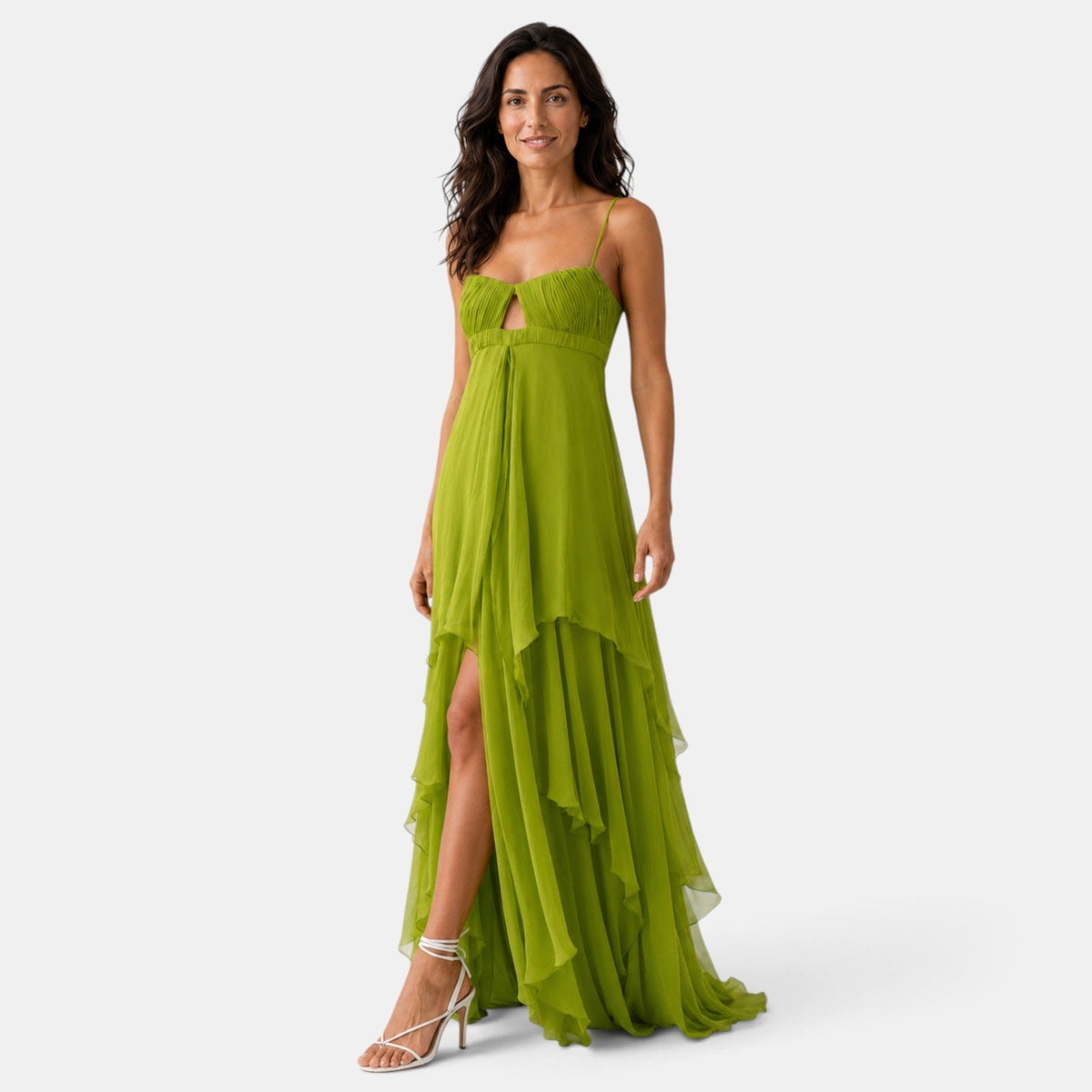 Vestido Invitada de Boda Largo con Volantes Cut Out