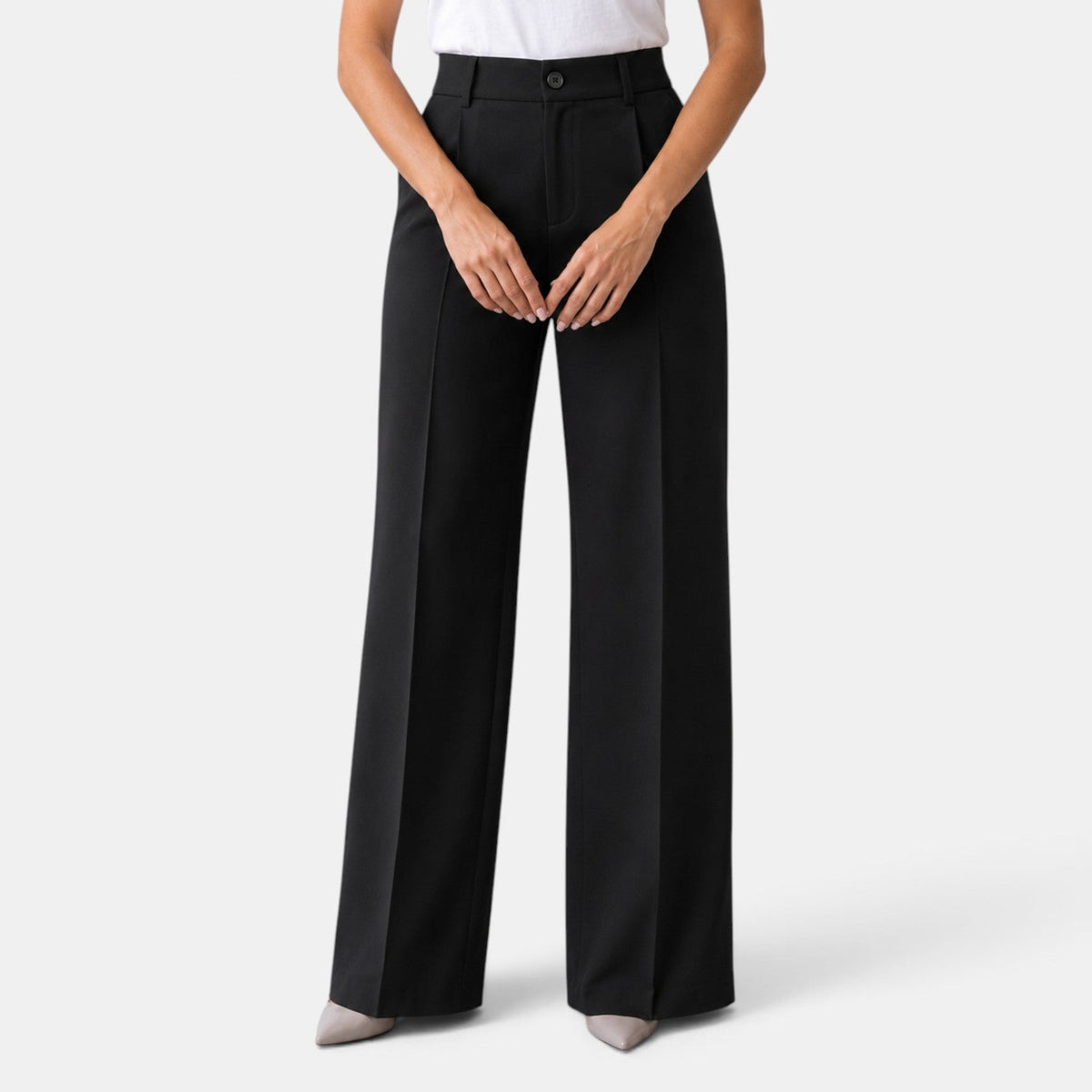 Pantalón de Vestir para Mujer de Tiro Alto y Corte Recto con Pinzas y Bolsillos