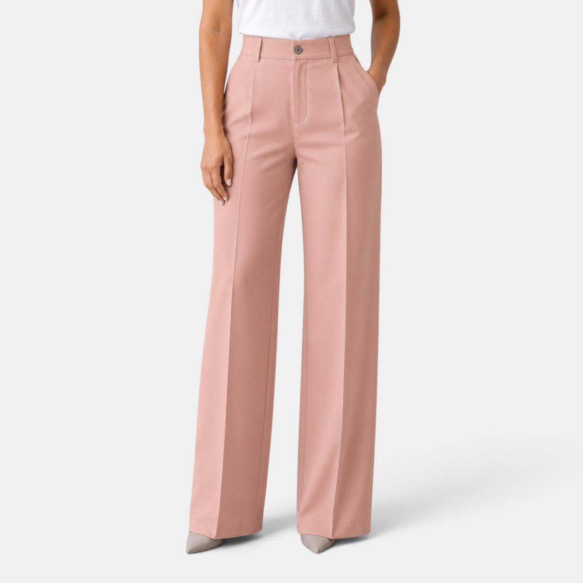 Pantalón de Vestir para Mujer de Tiro Alto y Corte Recto con Pinzas y Bolsillos