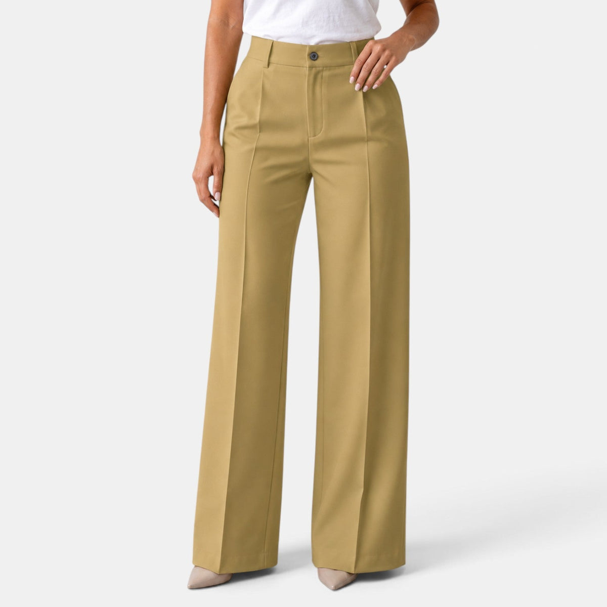 Pantalón de Vestir para Mujer de Tiro Alto y Corte Recto con Pinzas y Bolsillos