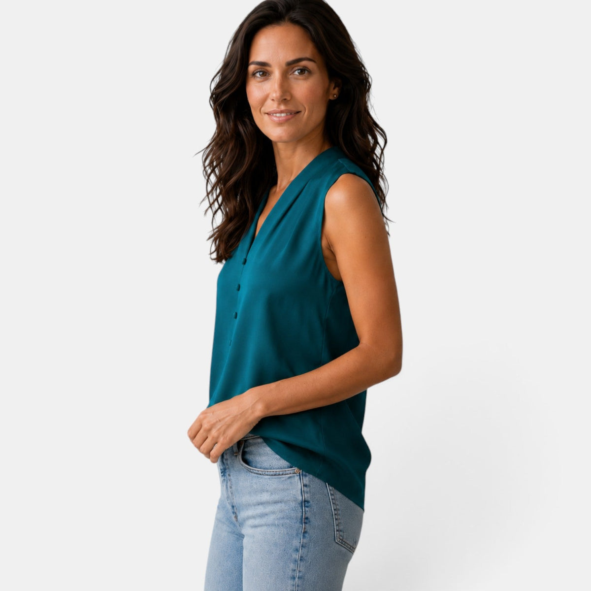 Blusa Satinada Mujer Escote V