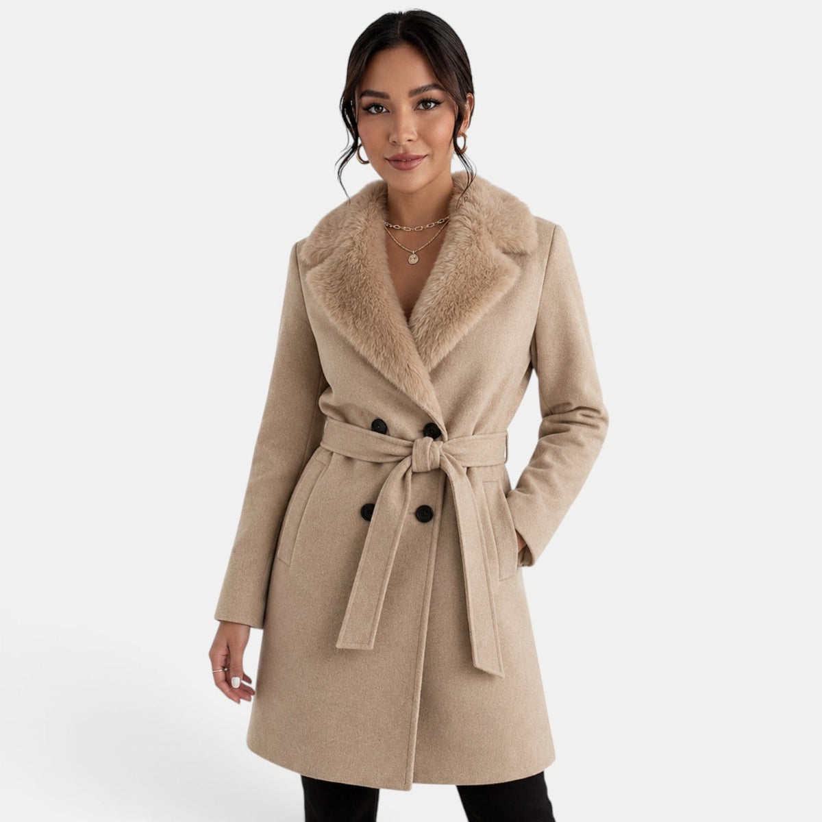 Abrigo Efecto Lana Beige