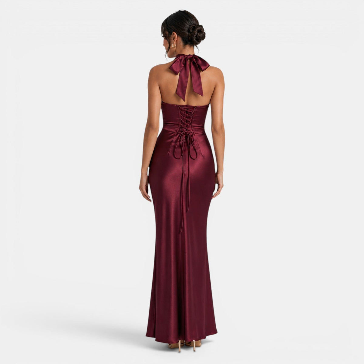 Vestido Satén Fiesta Largo Mujer