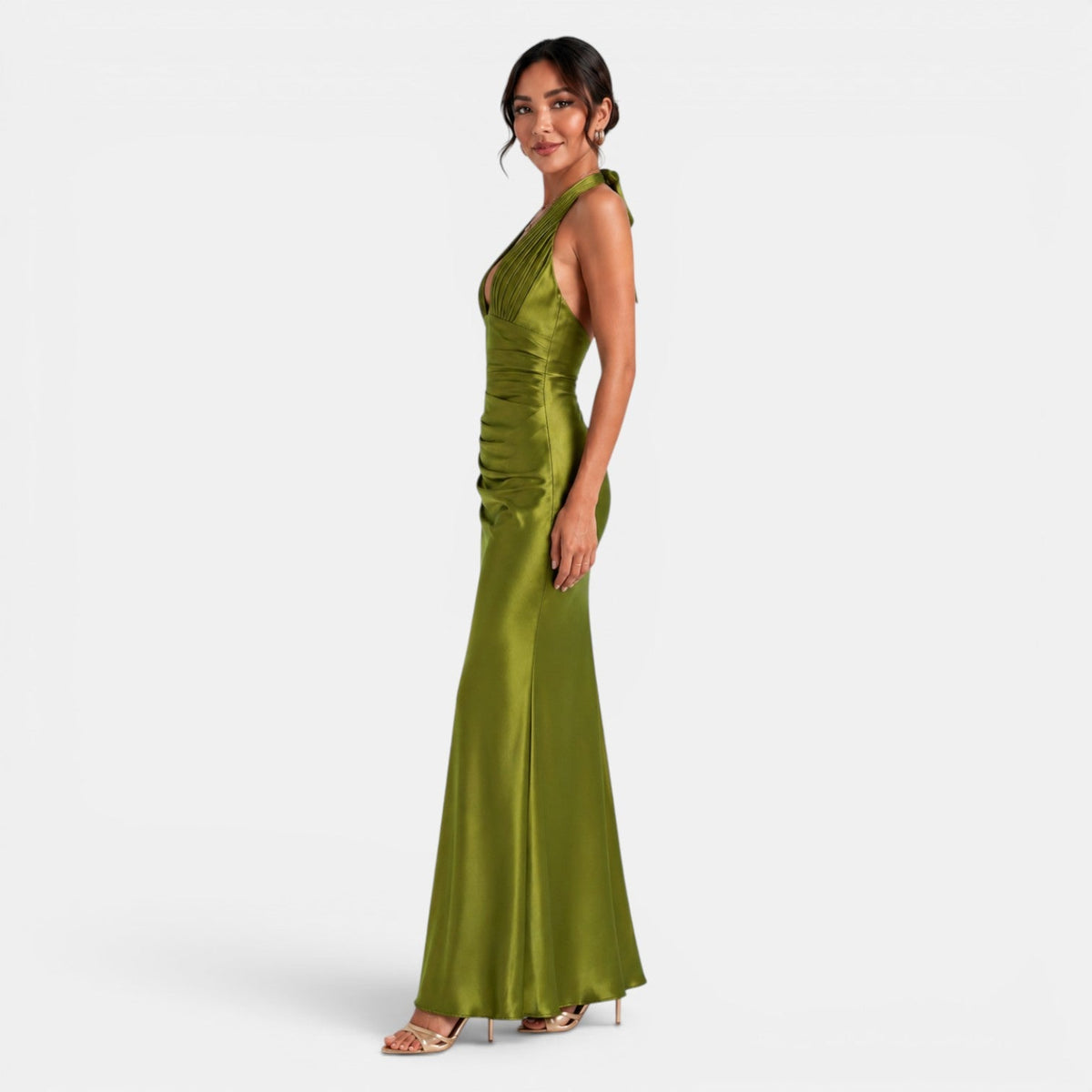 Vestido Satén Fiesta Largo Mujer