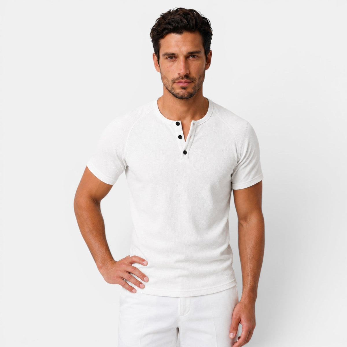 Camiseta Henley Hombre Casual